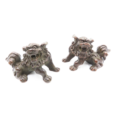 188 - Pair of Bronze Fu Dog Figures 3cm High