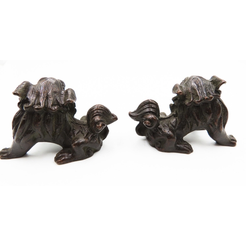 188 - Pair of Bronze Fu Dog Figures 3cm High