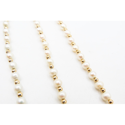 191 - Ladies Pearl Necklace with 14 Carat Yellow Gold Spacer Beads and Clasp 45cm Long with Matching Pearl... 