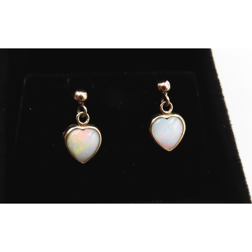 192 - Pair of Heart Shaped Opal Set Earrings Mounted in 9 Carat Yellow Gold 1cm Drop Each