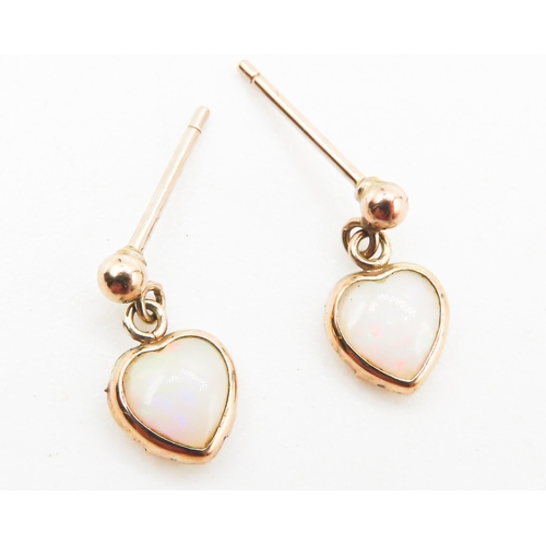 192 - Pair of Heart Shaped Opal Set Earrings Mounted in 9 Carat Yellow Gold 1cm Drop Each