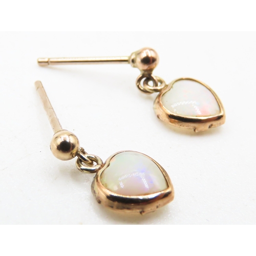 192 - Pair of Heart Shaped Opal Set Earrings Mounted in 9 Carat Yellow Gold 1cm Drop Each