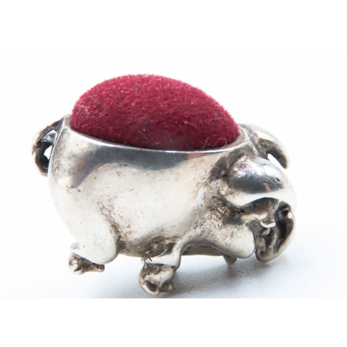 199 - Silver Pig Form Pin Cushion 2cm High