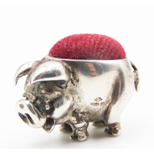 199 - Silver Pig Form Pin Cushion 2cm High