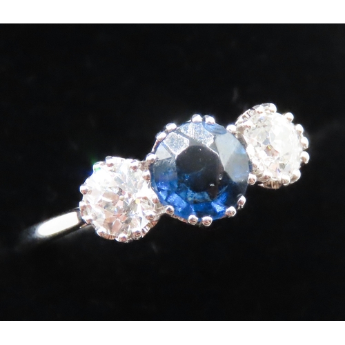 20 - Diamond and Ceylon Sapphire Three Stone Ring Double Prong Basket Set in 18 Carat White Gold Total Sa... 