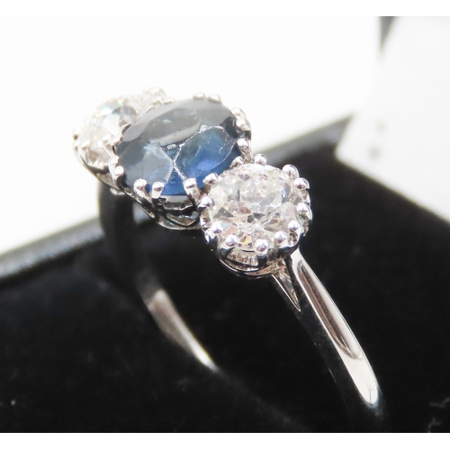 20 - Diamond and Ceylon Sapphire Three Stone Ring Double Prong Basket Set in 18 Carat White Gold Total Sa... 