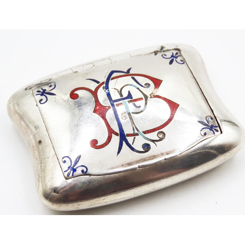 204 - Silver Enamel Decorated Snuff Box Hinge Cover 6cm by 4.5cm