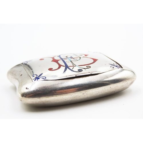 204 - Silver Enamel Decorated Snuff Box Hinge Cover 6cm by 4.5cm