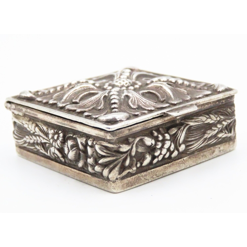 205 - Silver Floral Motif Square Snuff Box Attractively Detailed Hinge Cover 3.5cm by 3.5cm