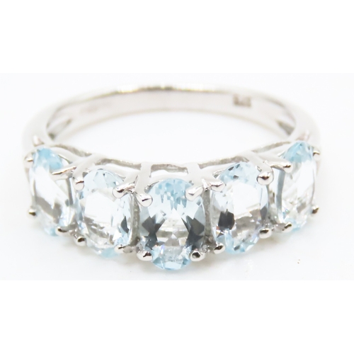 216 - Oval Cut Aquamarine Five Stone Ring Set in 9 Carat White Gold Ring Size L