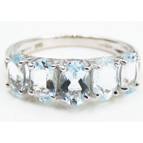 216 - Oval Cut Aquamarine Five Stone Ring Set in 9 Carat White Gold Ring Size L