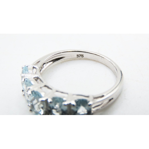 216 - Oval Cut Aquamarine Five Stone Ring Set in 9 Carat White Gold Ring Size L