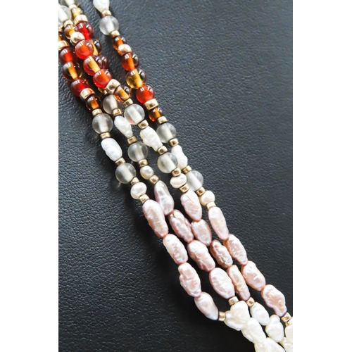 217 - Multi Coloured Pearl and Bead Necklace with 9 Carat Yellow Gold Clasp and Spacer Beads 40cm Long