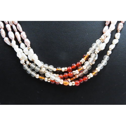 217 - Multi Coloured Pearl and Bead Necklace with 9 Carat Yellow Gold Clasp and Spacer Beads 40cm Long