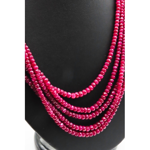 219 - Ruby Five Strand Graduated Form Bead Necklace with 18 Carat Yellow Gold Chain and Clasp Shortest Str... 