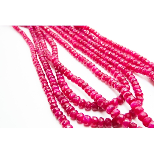 219 - Ruby Five Strand Graduated Form Bead Necklace with 18 Carat Yellow Gold Chain and Clasp Shortest Str... 