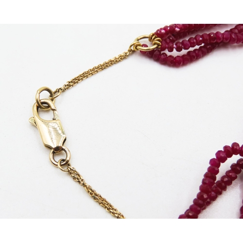 219 - Ruby Five Strand Graduated Form Bead Necklace with 18 Carat Yellow Gold Chain and Clasp Shortest Str... 