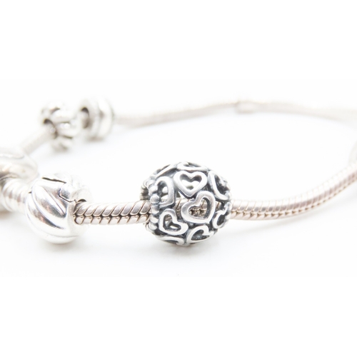 22 - Silver Pandora Charm Bracelet with Six Charms 19.5cm Long