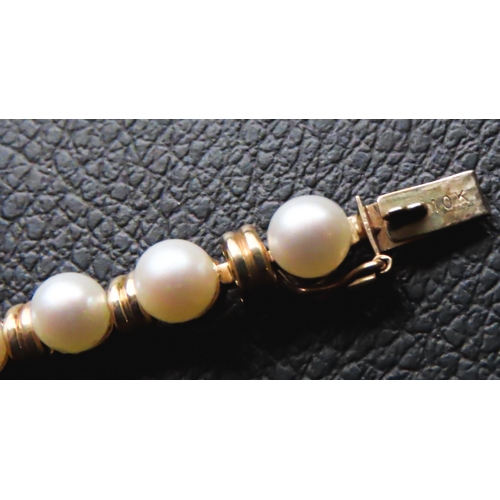 221 - 9 Carat Yellow Gold Pearl Set Ladies Bracelet 19cm Long