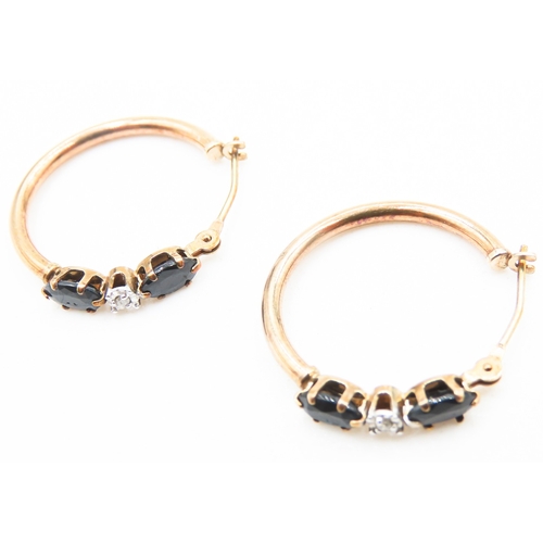 228 - Pair of Sapphire Set Ladies 9 Carat Yellow Gold Hoop Earrings 2cm Diameter