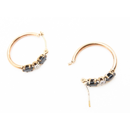 228 - Pair of Sapphire Set Ladies 9 Carat Yellow Gold Hoop Earrings 2cm Diameter