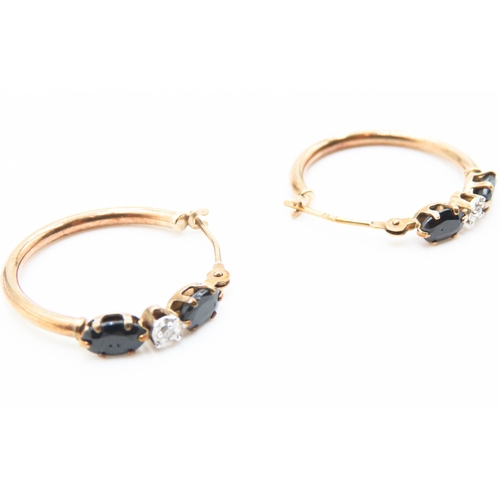 228 - Pair of Sapphire Set Ladies 9 Carat Yellow Gold Hoop Earrings 2cm Diameter