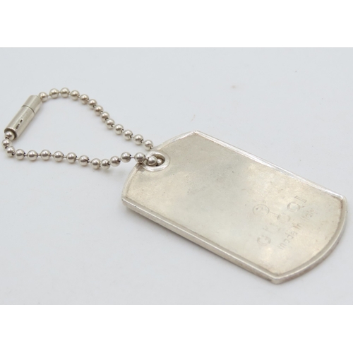 23 - Gucci Signed Sterling Silver Dog Tag Pendant 5cm High