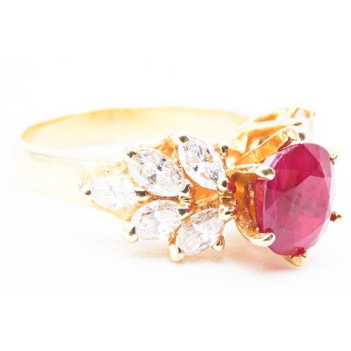 230 - Ruby Six Claw Set Centre Stone Ring Finely Detailed Marquise Cut Diamond Clusters Set to Shoulders M... 