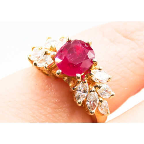 230 - Ruby Six Claw Set Centre Stone Ring Finely Detailed Marquise Cut Diamond Clusters Set to Shoulders M... 