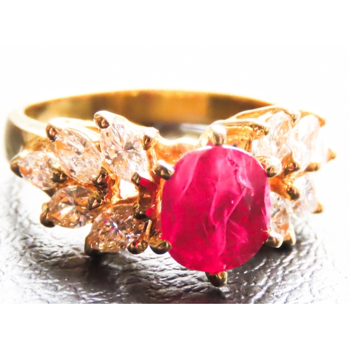 230 - Ruby Six Claw Set Centre Stone Ring Finely Detailed Marquise Cut Diamond Clusters Set to Shoulders M... 