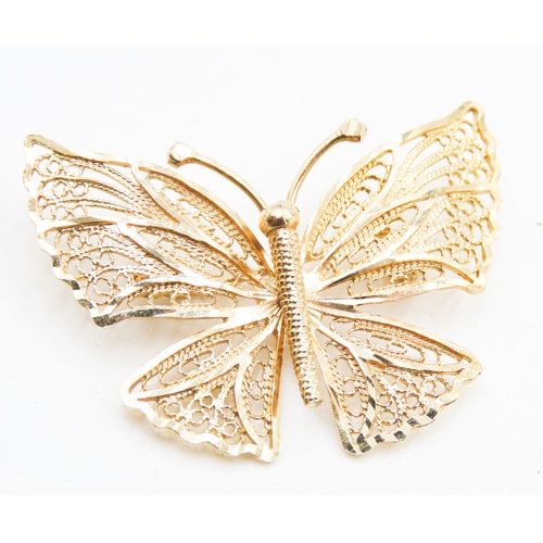 232 - Finely Detailed 9 Carat Yellow Gold Butterfly Form Brooch 4cm Wide