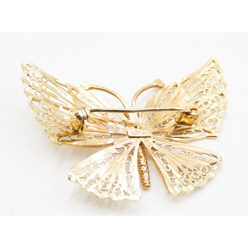 232 - Finely Detailed 9 Carat Yellow Gold Butterfly Form Brooch 4cm Wide