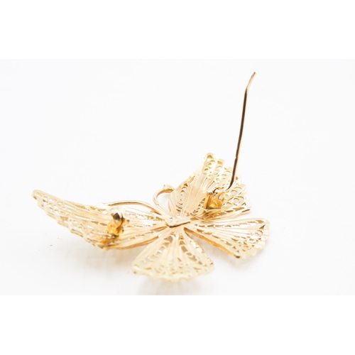 232 - Finely Detailed 9 Carat Yellow Gold Butterfly Form Brooch 4cm Wide