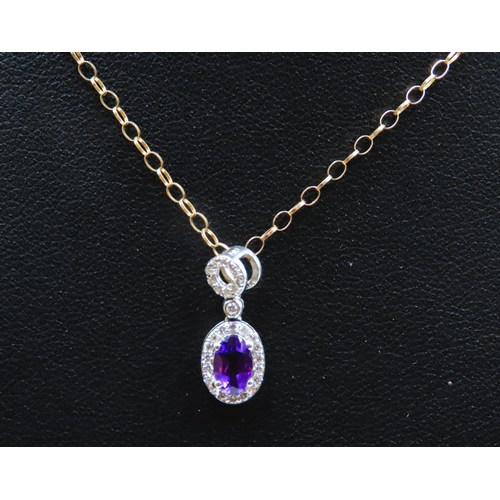 236 - Amethyst Set Pendant with Diamond Halo Surround Further Diamonds Set to Bail Mounted in 18 Carat Whi... 