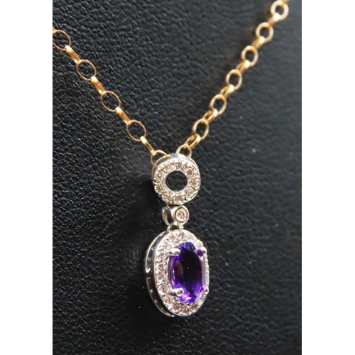 236 - Amethyst Set Pendant with Diamond Halo Surround Further Diamonds Set to Bail Mounted in 18 Carat Whi... 