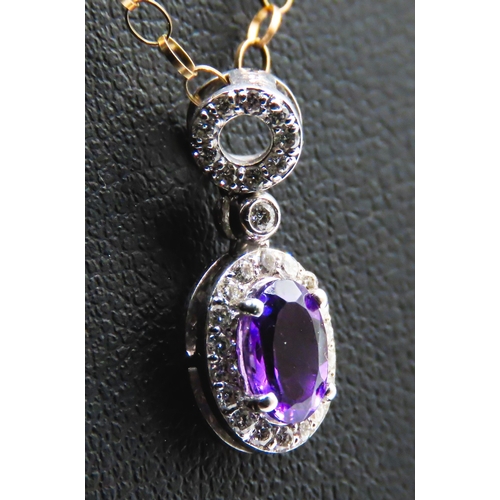 236 - Amethyst Set Pendant with Diamond Halo Surround Further Diamonds Set to Bail Mounted in 18 Carat Whi... 