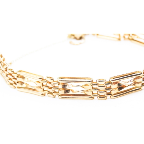 238 - 9 Carat Yellow Gold Gate Link Bracelet with Heart Padlock Clasp and Safety Chain 18.5cm Long