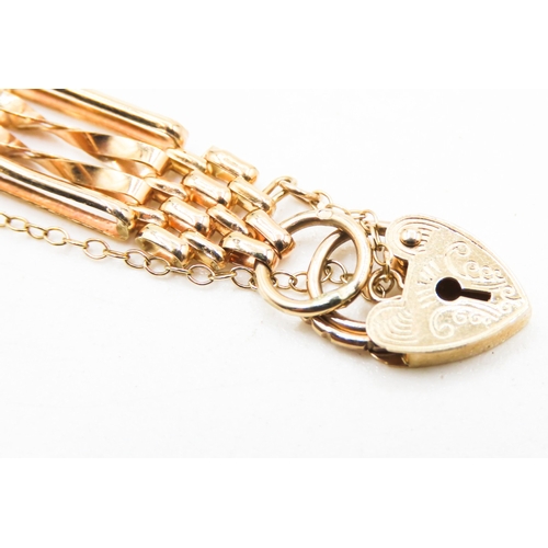 238 - 9 Carat Yellow Gold Gate Link Bracelet with Heart Padlock Clasp and Safety Chain 18.5cm Long