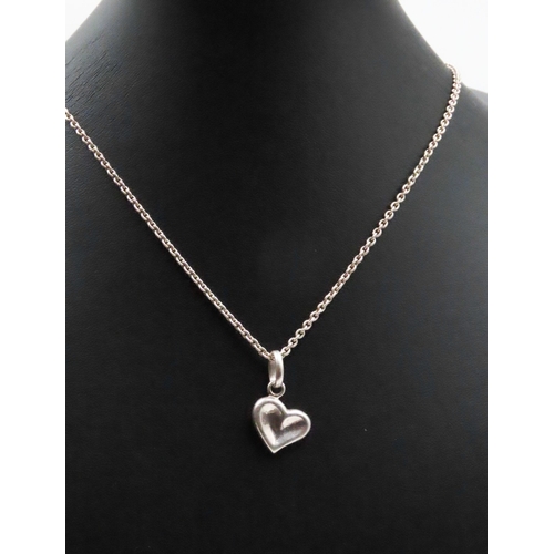 24 - Silver Heart Form Pendant 1.5cm High Set on Silver Chain 50cm Long