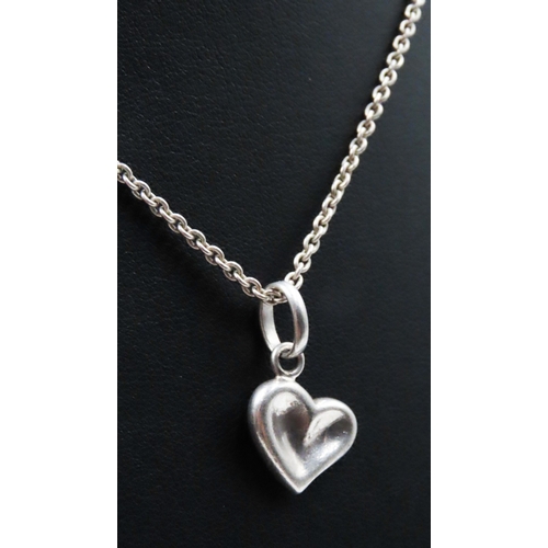 24 - Silver Heart Form Pendant 1.5cm High Set on Silver Chain 50cm Long