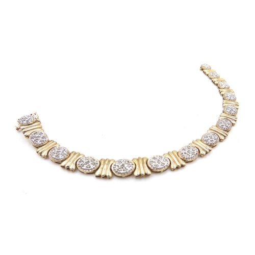 244 - Diamond Cluster Set 9 Carat Yellow Gold Fancy Link Bracelet 18cm Long