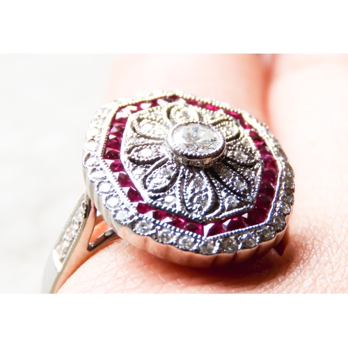 257 - Diamond and Ruby Set Cluster Ring Floral Motif Further Diamonds Set to Shoulders Mounted in 18 Carat... 