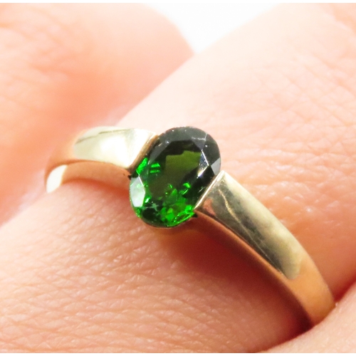 26 - Oval Cut Half Bezel Set Diopside Single Stone Ring Set in 9 Carat Yellow Gold Ring Size P