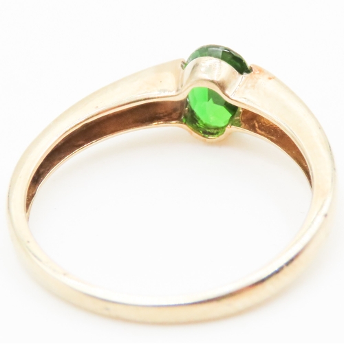 26 - Oval Cut Half Bezel Set Diopside Single Stone Ring Set in 9 Carat Yellow Gold Ring Size P