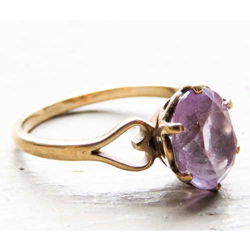 261 - Amethyst Six Claw Basket Set Single Stone Ring Mounted in 9 Carat Yellow Gold Heart Motifs to Should... 