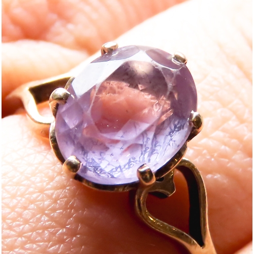 261 - Amethyst Six Claw Basket Set Single Stone Ring Mounted in 9 Carat Yellow Gold Heart Motifs to Should... 