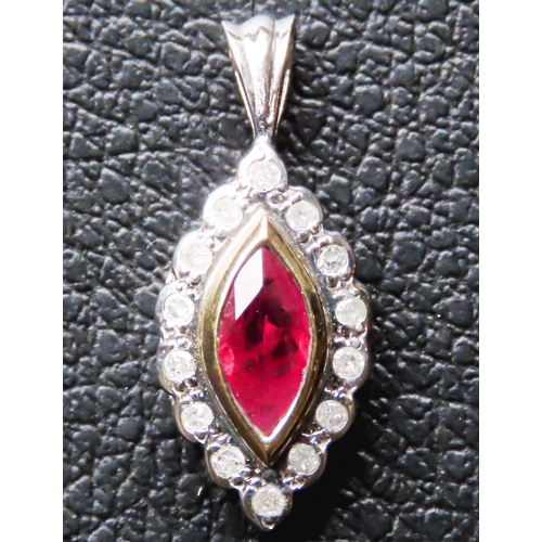 262 - Marquise Cut Ruby Set Pendant with Diamond Set Surround Mounted in 9 Carat White and Yellow Gold 2cm... 