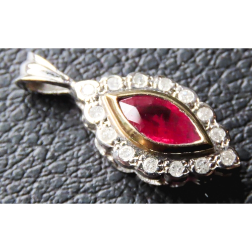 262 - Marquise Cut Ruby Set Pendant with Diamond Set Surround Mounted in 9 Carat White and Yellow Gold 2cm... 