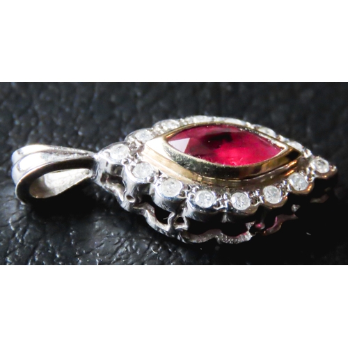 262 - Marquise Cut Ruby Set Pendant with Diamond Set Surround Mounted in 9 Carat White and Yellow Gold 2cm... 