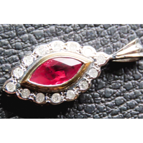 262 - Marquise Cut Ruby Set Pendant with Diamond Set Surround Mounted in 9 Carat White and Yellow Gold 2cm... 